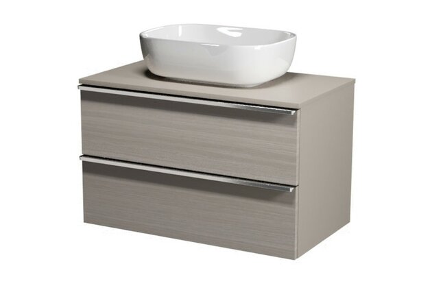 Nábytkový set Cersanit Virgo 80, skříňka 80 s deskou šedá, úchytky chrom, umyvadlo Moduo 50 na desku obdélníkové bílé