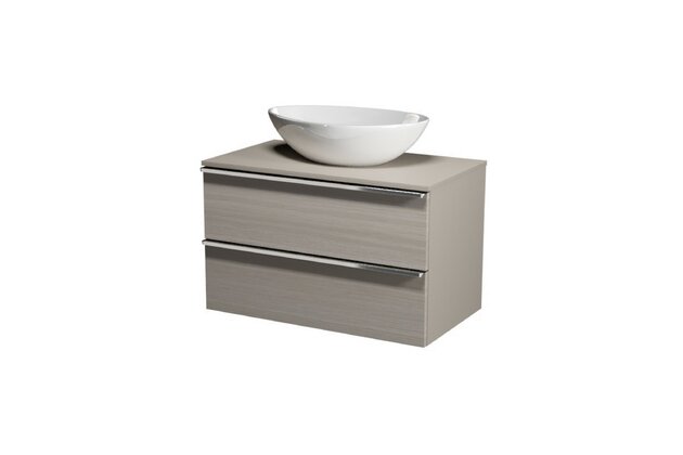 Nábytkový set Cersanit Virgo 80, skříňka 80 s deskou šedá, úchytky chrom, umyvadlo Moduo 50 na desku nepravidelné bílé