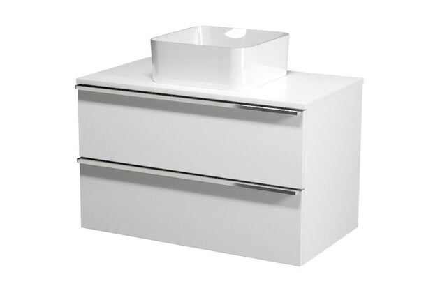 Virgo 80 bílá skříňka úchyt černá, umyvadlo Crea na desku hranaté 35