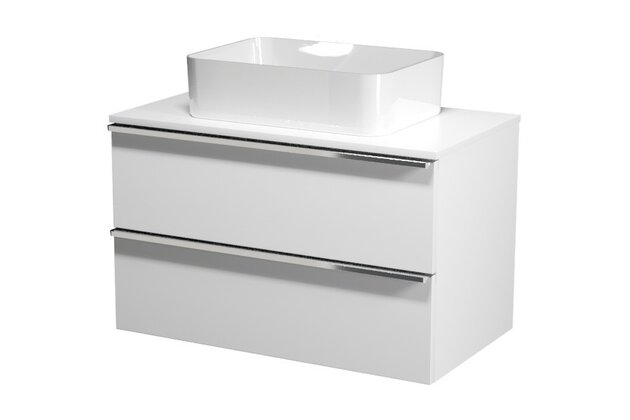 Virgo 80 bílá skříňka úchyt černá, umyvadlo Crea na desku hranaté 50