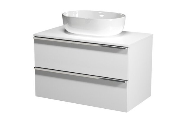 Nábytkový set Cersanit Virgo 80, skříňka 80 s deskou bílá, úchytky černé, umyvadlo Moduo 50 na desku oválné bílé