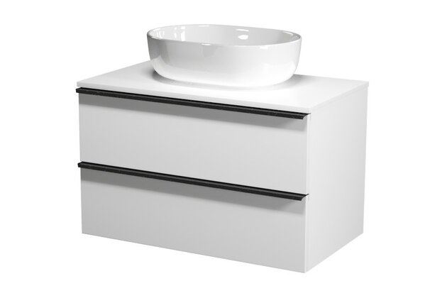 Virgo 80 bílá skříňka úchyt chrom, umyvadlo Moduo na desku oválné 50