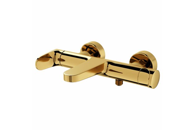 Baterie Cersanit Inverto vanová sprchová nástěnná, bez příslušenství, zlatá / zlatá páka, S951-284