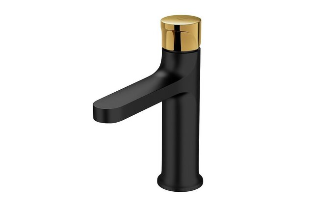 Baterie Cersanit Inverto umyvadlová stojánková, s příslušenstvím, bez výpusti, černá / zlatá páka, S951-295