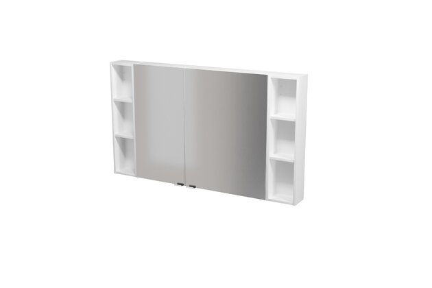 Nábytkový set Cersanit Larga 140, skříňka 60 zrcadlová závěsná bílá, skříňka 40 zrcadlová závěsná bílá, skříňka 20 závěsná horní otevřená bílá 2x