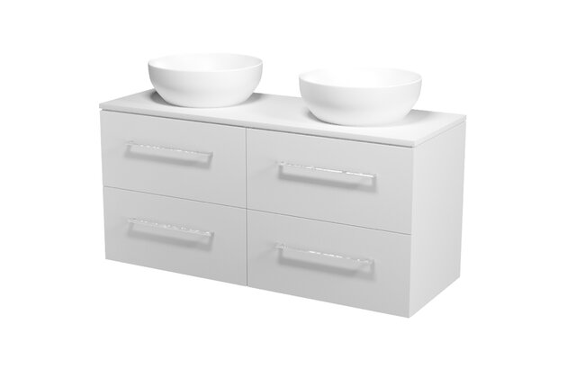 Nábytkový set Cersanit Larga 120, skříňka 60 pod desku bílá 2x, deska 120 horní bílá, umyvadlo Larga 40 na desku kulaté bílé 2x, úchytky chrom