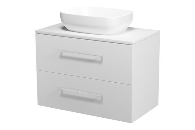 Nábytkový set Cersanit Larga 80, skříňka 80 pod desku bílá, deska 80 horní bílá, umyvadlo Larga 50 na desku obdélníkové bílé, úchytky chrom