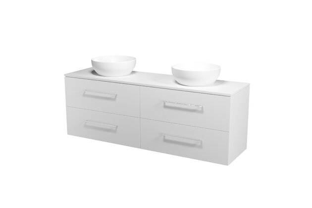 Nábytkový set Cersanit Larga 160, skříňka 80 pod desku bílá 2x, deska 160 horní bílá, umyvadlo Larga 40 na desku kulaté bílé 2x, úchytky chrom