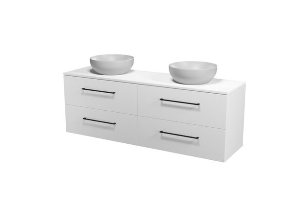 Nábytkový set Cersanit Larga 160, skříňka 80 pod desku bílá 2x, deska 160 horní bílý mramor, umyvadlo Larga 40 na desku kulaté šedé 2x, úchytky černé