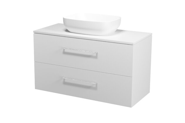 Nábytkový set Cersanit Larga 100, skříňka 100 pod desku bílá, deska 100 horní bílá, umyvadlo Larga 50 na desku obdélníkové bílé, úchytky chrom