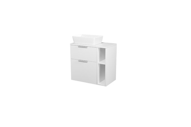 Skřííňka Cersanit City 60 pod desku bílá, skříňka 20 pod desku otevřená bílá, deska 80 horní bílá, umyvadlo City 60 na desku obdélníkové bílé, úchytky chrom