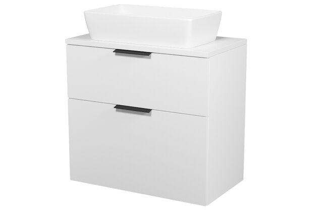 Nábytkový set Cersanit City 80, skříňka 80 bílá, deska 80 horní bílá, umyvadlo City 60 na desku obdélníkové bílé,úchytky černé