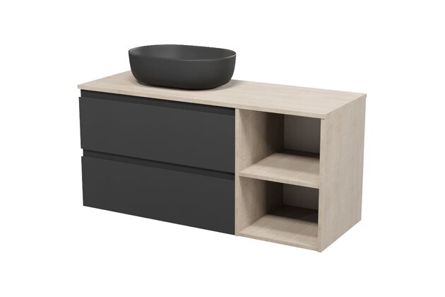 Nábytkový set Cersanit Moduo 120, skříňka 80 pod desku antracit, skříňka 40 pod desku dub, deska 120 dub, umyvadlo Moduo 50 na desku oválné antracitové