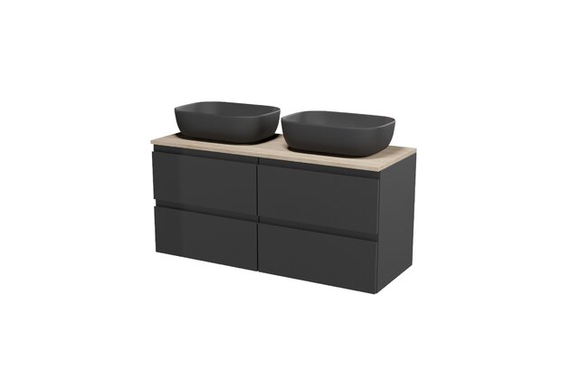 Nábytkový set Cersanit Moduo 120, skříňka 60 pod desku antracitová 2x, deska 120 horní dub, umyvadlo Moduo 50 na desku obdélníkové antracitové 2x