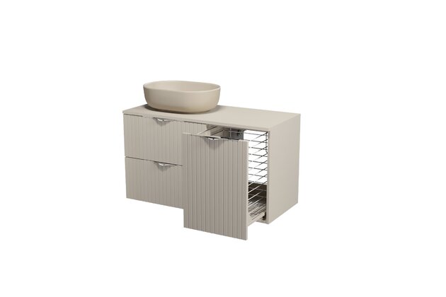 Nábytkový set Cersanit Tirso 100, skříňka 60 pod desku kašmír, skříňka 40 pod desku s košem na prádlo kašmír, deska 100 horní kašmír, umyvadlo Moduo 50 na desku oválné béžové, výpust umyvadlová béžová