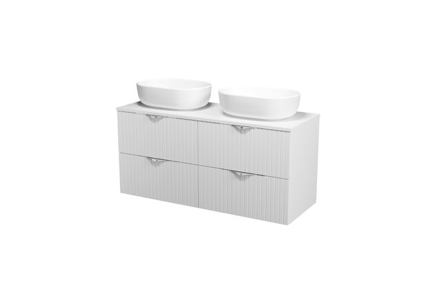 Nábytkový set Cersanit Tirso 120, skříňka 60 pod desku bílá matná 2x, deska 120 horní bílá matná, umyvadlo Moduo 50 na desku oválné bílé 2x, výpust umyvadlová bílá 2x