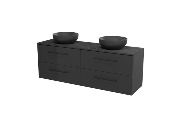 Nábytkový set Cersanit Larga 160, skříňka 80 pod desku antracitová 2x, deska 160 horní černý mramor, umyvadlo Larga 40 na desku kulaté antracitové 2x, úchytky černé