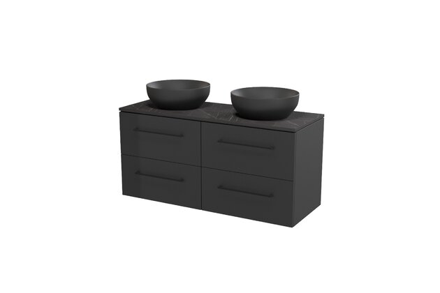 Nábytkový set Cersanit Larga 120, skříňka 60 pod desku antracitová 2x, deska 120 horní černý mramor, umyvadlo Larga 40 na desku kulaté antracitové 2x, úchytky černé