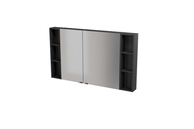 Nábytkový set Cersanit Larga 140, skříňka 60 zrcadlová závěsná antracitová, skříňka 40 zrcadlová závěsná antracitová, skříňka 20 závěsná horní otevřená antracitová 2x