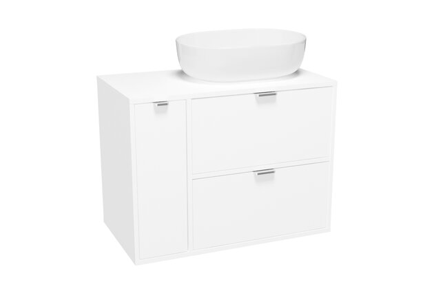 Nábytkový set Cersanit Atrato 80, skříňka 60 pod desku bílá, skříňka 20 cargo pod desku bílá, deska 80 bílá, umyvadlo Moduo 50 na desku oválné bílé