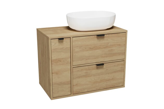 Nábytkový set Cersanit Atrato 80, skříňka 60 pod desku dub, skříňka 20 cargo pod desku dub, deska 80 dub, umyvadlo Moduo 50 na desku oválné bílé