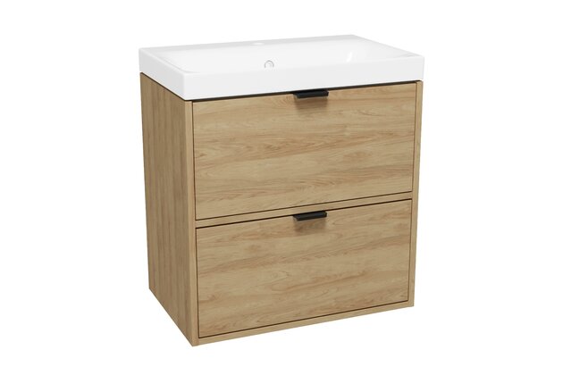 Nábytkový set Cersanit Atrato 60, skříňka 60 pod umyvadlo dub, umyvadlo Moduo 60 nábytkové bílé