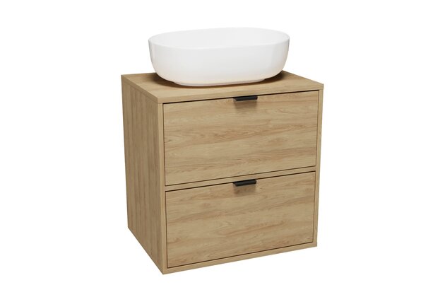 Nábytkový set Cersanit Atrato 60, skříňka 60 pod desku dub, deska 60 dub, umyvadlo Moduo 50 na desku oválné bílé