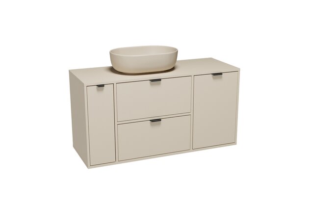 Nábytkový set Cersanit Atrato 120, skříňka 60 pod desku kašmír, skříňka 20 cargo pod desku kašmír, skříňka 40 s košem pod desku kašmír, deska 120 kašmír, umyvadlo Moduo 50 na desku oválné béžové