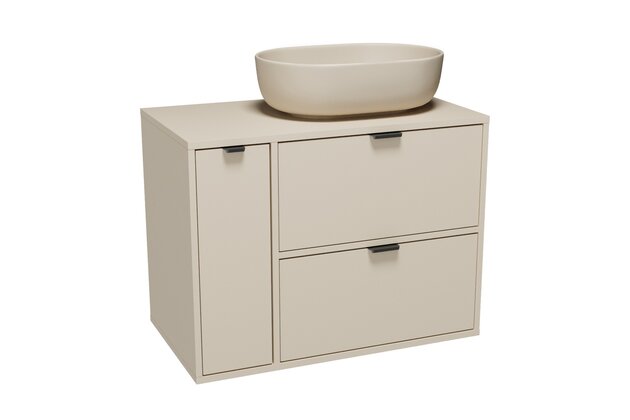 Nábytkový set Cersanit Atrato 80, skříňka 60 pod desku kašmír, skříňka 20 cargo pod desku kašmír, deska 80 kašmír, umyvadlo Moduo 50 na desku oválné béžové
