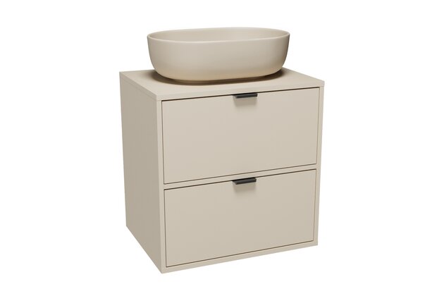 Nábytkový set Cersanit Atrato 60, skříňka 60 pod desku kašmír, deska 60 kašmír, umyvadlo Moduo 50 na desku oválné béžové