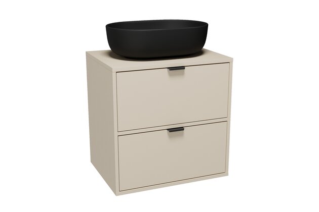 Nábytkový set Cersanit Atrato 60, skříňka 60 pod desku kašmír, deska 60 kašmír, umyvadlo Moduo 50 na desku oválné antracit