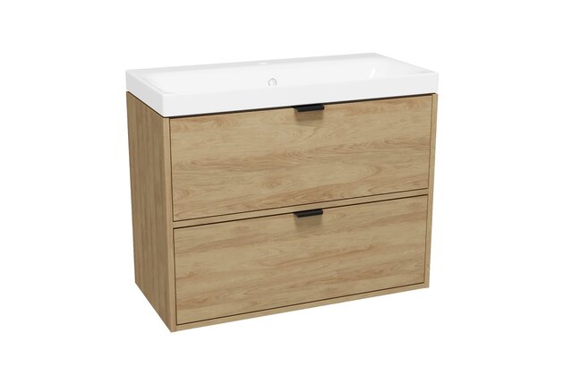 Nábytkový set Cersanit Atrato 80, skříňka 80 pod umyvadlo dub, umyvadlo Moduo 80 nábytkové bílé