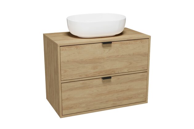 Nábytkový set Cersanit Atrato 80, skříňka 80 pod desku dub, deska 80 dub, umyvadlo Moduo 50 na desku oválné bílé