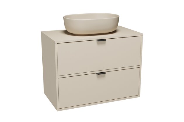 Nábytkový set Cersanit Atrato 80, skříňka 80 pod desku kašmír, deska 80 kašmír, umyvadlo Moduo 50 na desku oválné béžové