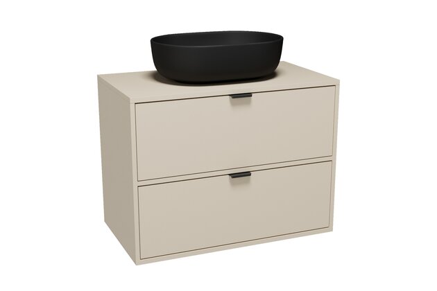 Nábytkový set Cersanit Atrato 80, skříňka 80 pod desku kašmír, deska 80 kašmír, umyvadlo Moduo 50 na desku oválné antracit