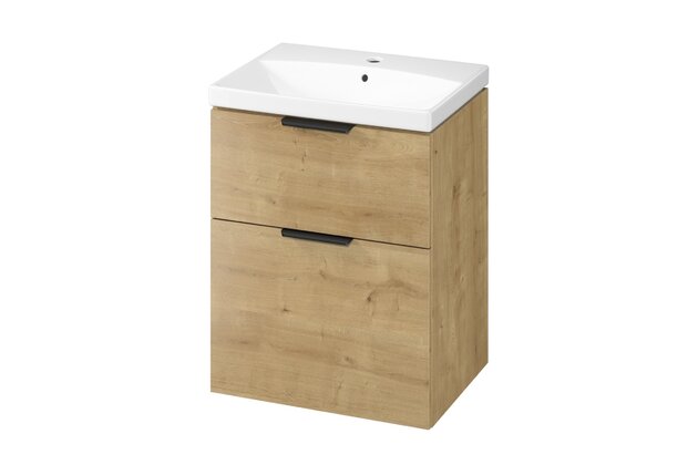Skříňka Cersanit City 60 pod desku nebo umyvadlo dub, úchytky černé