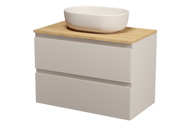 Nábytkový set Cersanit Moduo 80, skříňka 80 pod desku kašmír, deska 80 horní dub, umyvadlo Moduo 50 na desku oválné béžové