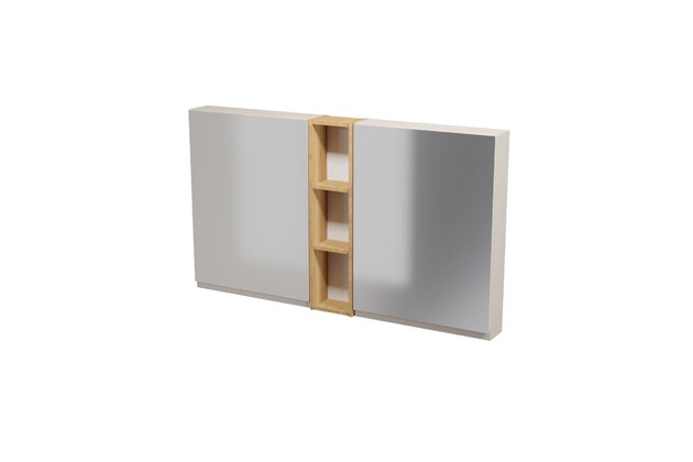 Nábytkový set Cersanit Moduo 140, skříňka 60 zrcadlová závěsná kašmír 2x, skříňka 20 horní závěsná otevřená dub hikora