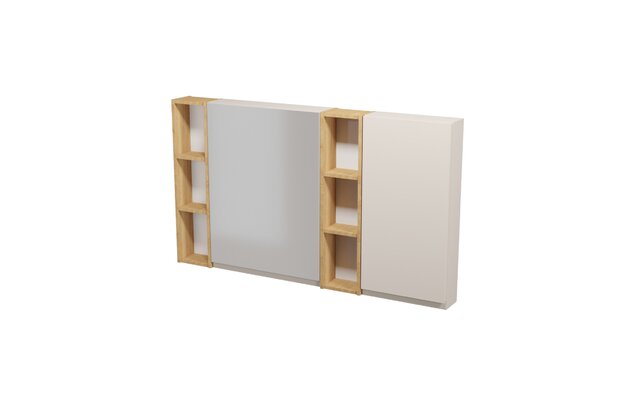 Nábytkový set Cersanit Moduo 140, skříňka 60 zrcadlová závěsná kašmír, skříňka 20 horní závěsná otevřená dub hikora 2x, skříňka 40 závěsná horní kašmír