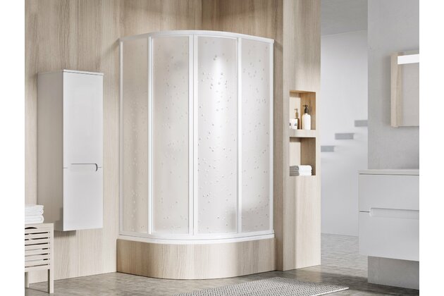 Sprchový kout Ravak Supernova SKCP4 Sabina 80x80 čtyřdílný čtvrtkruhový snížený, bílá/pearl, 31144V10011