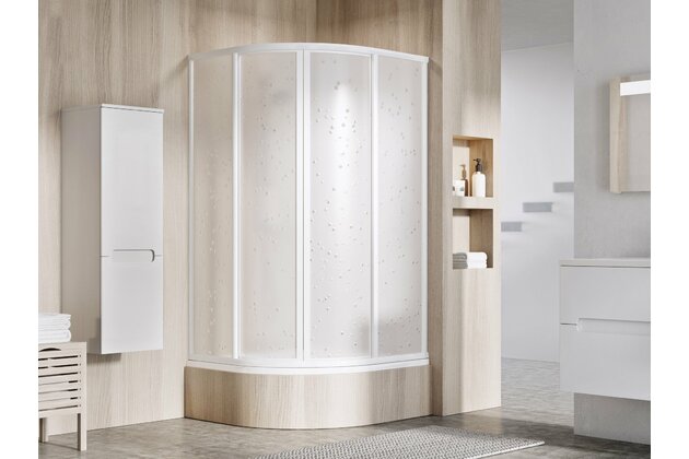 Sprchový kout Ravak Supernova SKCP4 Sabina 90x90 čtyřdílný čtvrtkruhový snížený, bílá/pearl, 31177V10011