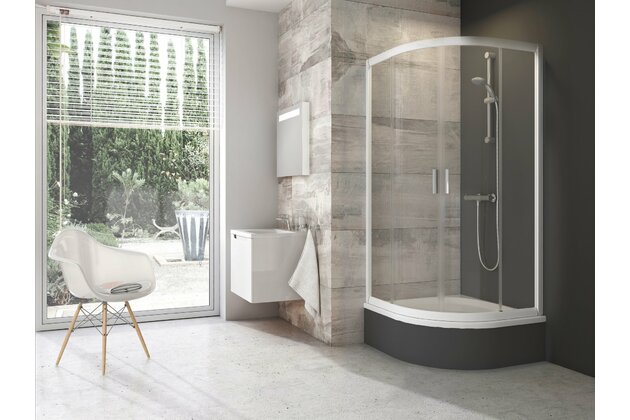 Sprchový kout Ravak Blix BLCP4 Sabina 80x80 čtyřdílný čtvrtkruhový snížený, bílá/transparent, 3B240140Z1