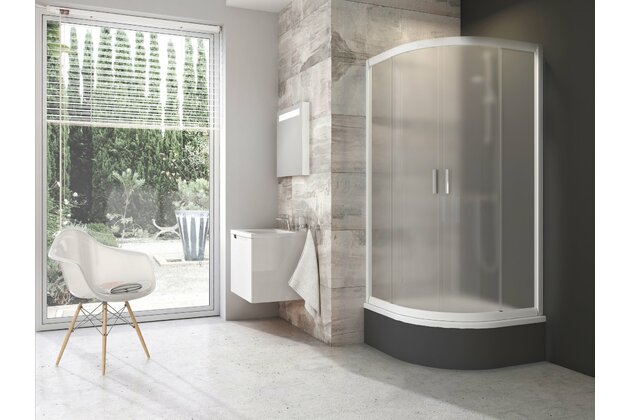 Sprchový kout Ravak Blix BLCP4 Sabina 90x90 čtyřdílný čtvrtkruhový snížený, bílá/grape, 3B270140ZG