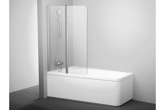 Vanová zástěna Ravak 10CVS2 10° 100 dvoudílná pohyblivá, satin/transparent, levá, 7QLA0U03Z1