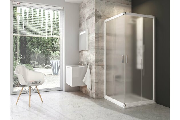 Sprchový kout Ravak Blix BLRV2 90x90 čtyřdílný rohový, bílá/grape, 1LV70100ZG