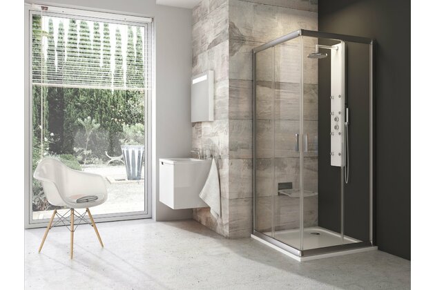 Sprchový kout Ravak Blix BLRV2 90x90 čtyřdílný rohový, satin/transparent, 1LV70U00Z1