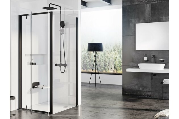 Pevná stěna Ravak Pivot PPS 80, černá/transparent, 90G40300Z1