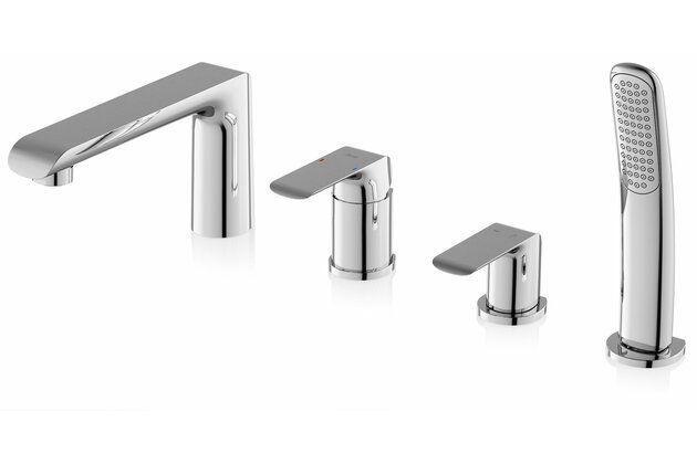 Baterie Ravak Flat vanová, stojánková 4-otvorová, se sprchovým setem, chrom, X070120