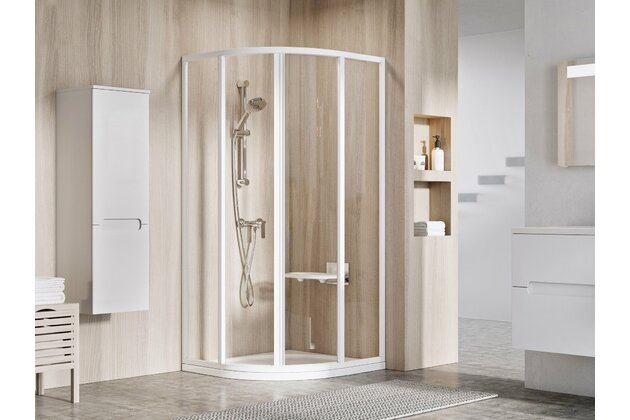 Sprchový kout Ravak Supernova SKCP4 80x80x195 čtyřdílný čtvrtkruhový, bílá/transparent, 3114O102Z1