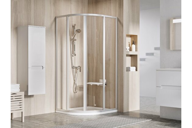 Sprchový kout Ravak Supernova SKCP4 80x80x195 čtyřdílný čtvrtkruhový, satin/transparent, 3114OU02Z1